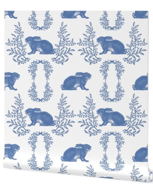 Vintage Blue Rabbit with Garlands Wallpaper