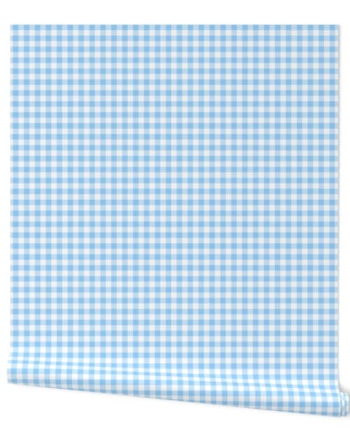 Light Blue and White Buffalo Check Gingham Plaid Wallpaper