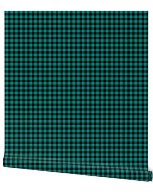 Teal and Black Buffalo Check Gingham Plaid Wallpaper