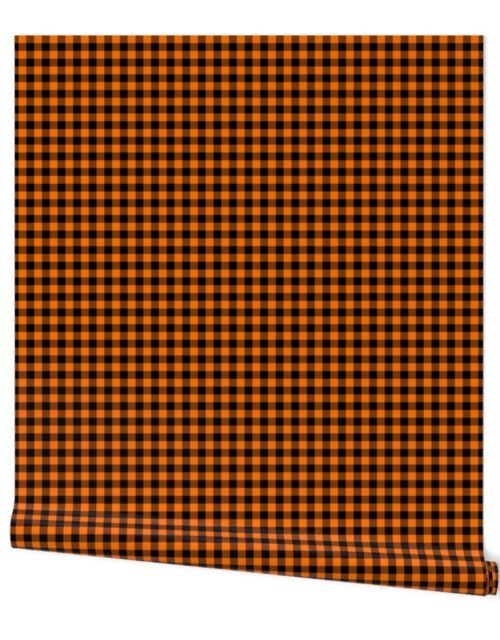 Orange and Black Buffalo Check Gingham Plaid Wallpaper