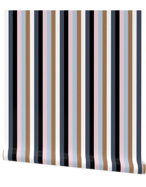 Jacobean One Inch Cabana Stripes in Alternating Earth and Sky Colors Wallpaper