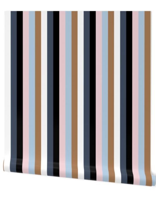Jacobean Two Inch Cabana Stripes in Alternating Earth and Sky Colors Wallpaper