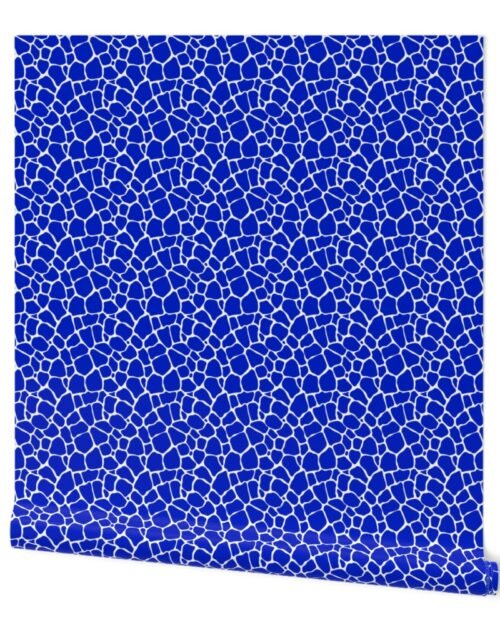 Cobalt Blue Giraffe Animal Hide on White Wallpaper