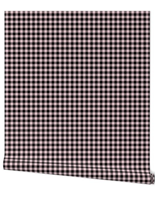 Night Black and Dawn Pink Check Gingham Plaid Wallpaper