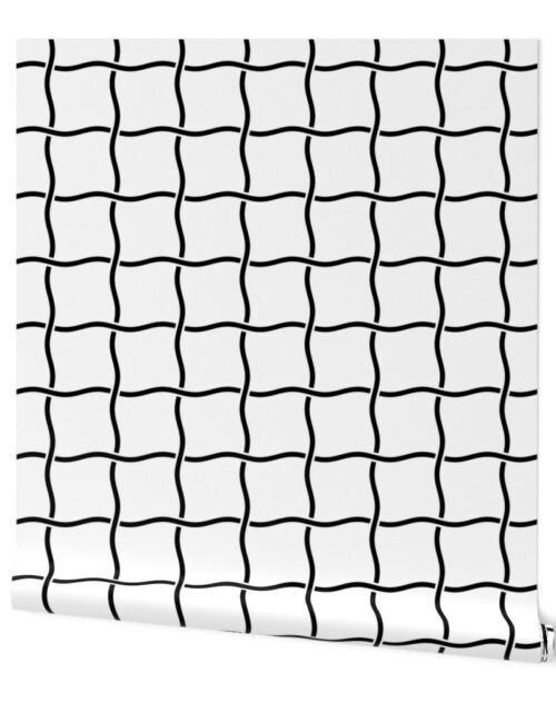 Squiggly Black Lines Crossed as a Grid on White Wallpaper