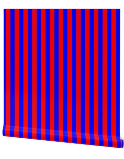 One Inch Vertical Red and Blue School Colors Stripes Wallpaper