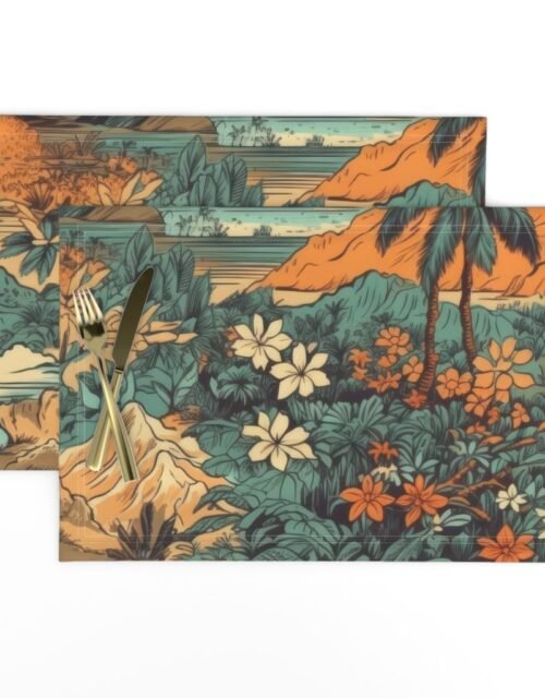 Vintage Hawaiian Landscape Teal Placemats