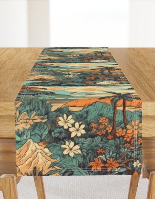 Vintage Hawaiian Landscape Teal Table Runner