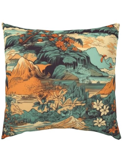 Vintage Hawaiian Landscape Teal Euro Pillow Sham