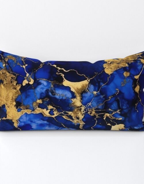 Cobalt Blue and  Gold Alcohol Ink 3 Lumbar Throw Pillow