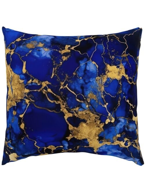 Cobalt Blue and  Gold Alcohol Ink 3 Euro Pillow Sham