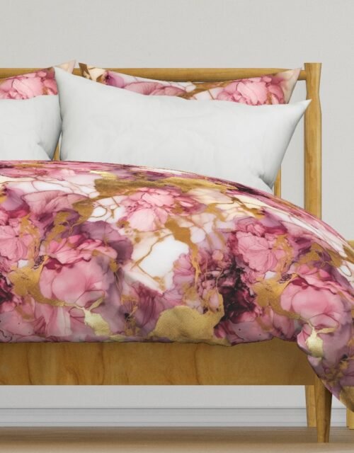 Rose Quartz and Gold Alcohol Ink 1 Duvet Cover