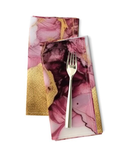 Rose Quartz and Gold Alcohol Ink 1 Dinner Napkins