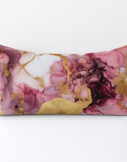 Rose Quartz and Gold Alcohol Ink 1 Lumbar Throw Pillow