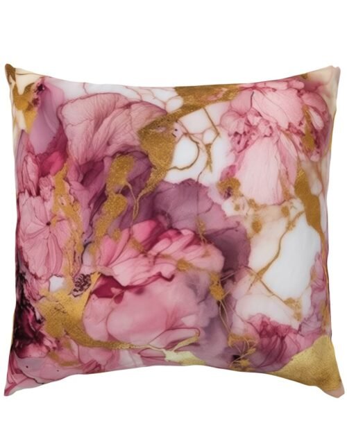 Rose Quartz and Gold Alcohol Ink 1 Euro Pillow Sham