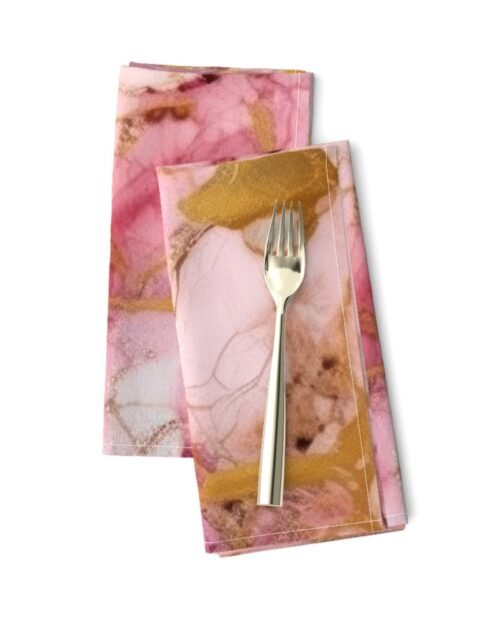 Rose Quartz and Gold Alcohol Ink 4 Dinner Napkins