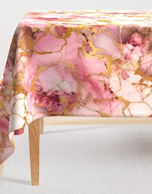 Rose Quartz and Gold Alcohol Ink 4 Rectangular Tablecloth