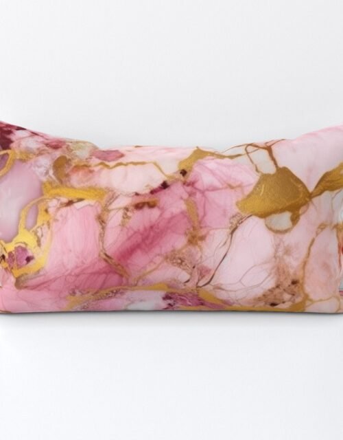 Rose Quartz and Gold Alcohol Ink 4 Lumbar Throw Pillow