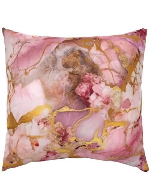 Rose Quartz and Gold Alcohol Ink 4 Euro Pillow Sham