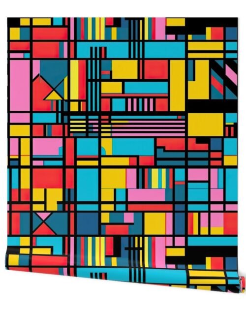 De Stijl in Geometric  Pattern in Watercolor Retro Summer Colors Wallpaper