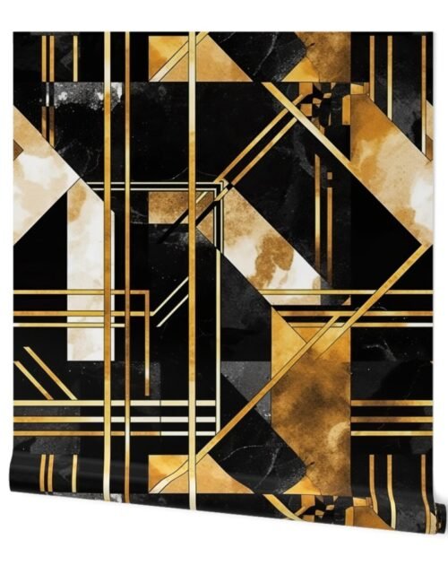 De_Stijl Geometric Art Deco Pattern in Black and Gold Wallpaper