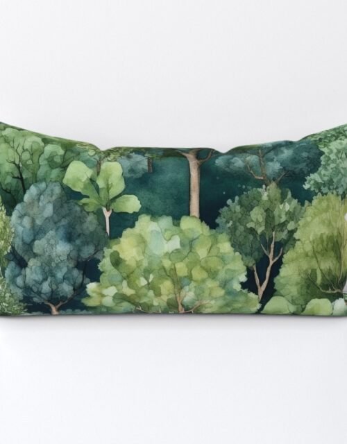 Endless Forest Watercolor Lumbar Throw Pillow