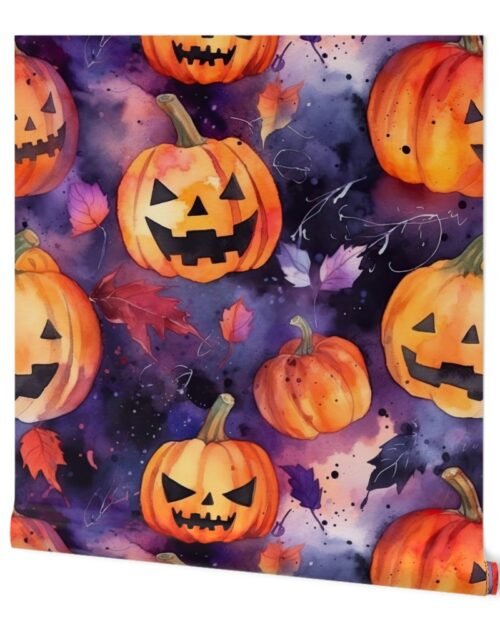 Watercolor Halloween Jack-o-Lantern Pumpkin Faces Wallpaper