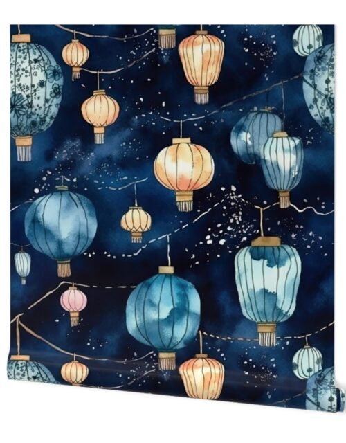 Watercolor Multi-Colored Chinese Paper Lanterns Wallpaper