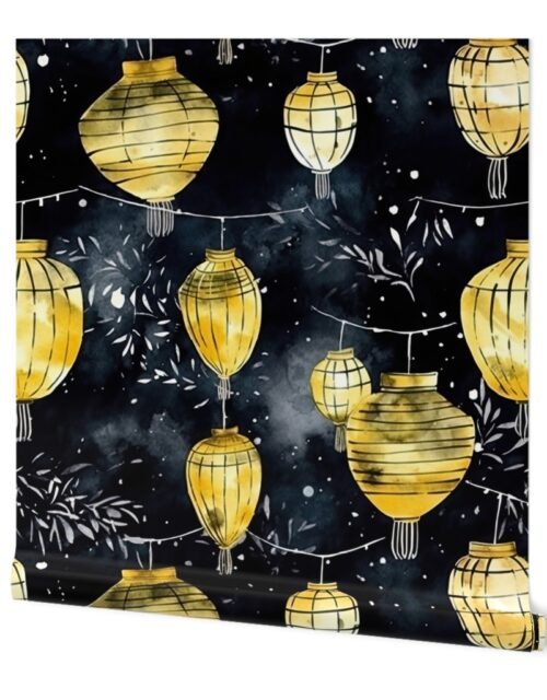 Yellow Glowing Chinese Paper Lanterns Watercolor Wallpaper