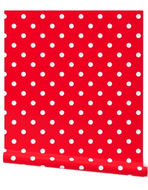 Large 1 Inch white Polka Dots on Cherry Red Wallpaper