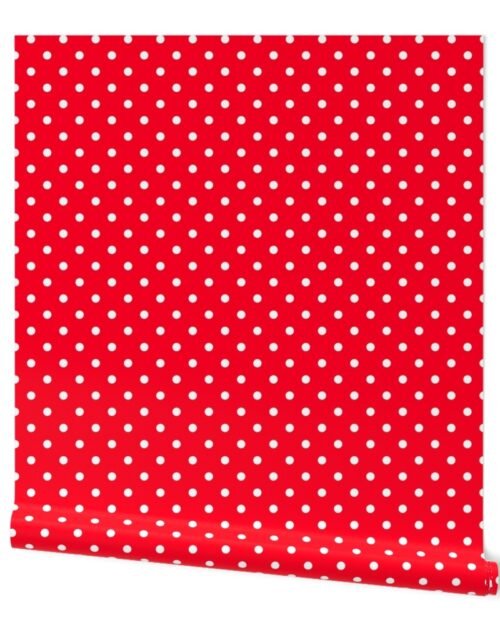 Small 1/2 Inch white Polka Dots on Cherry Red Wallpaper