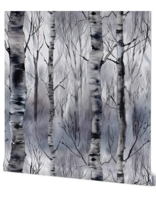 Endless Silver Birch Tree Dreamscape Trees in Misty Forest Watercolor Wallpaper