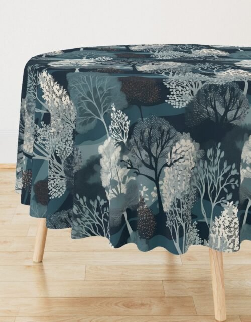 New England Endless Forest Trees Winter Round Tablecloth