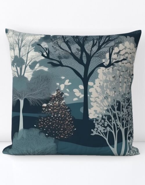 New England Endless Forest Trees Winter Square Throw Pillow