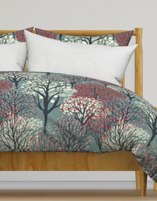 New England Endless Forest Trees Winter Duvet Cover