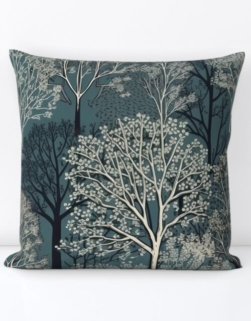 New England Endless Forest Trees Winter Square Throw Pillow