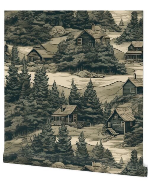 Montana Treescape Evergreens with Cabins Wallpaper