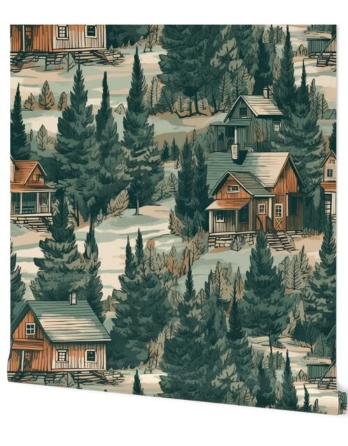 Montana Treescape Evergreens with Cabins Wallpaper