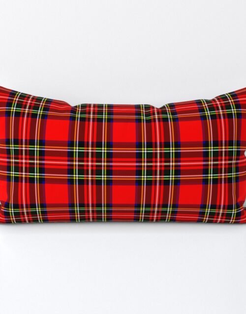 Small Bright Red and Green Stewart Christmas Tartan Lumbar Throw Pillow