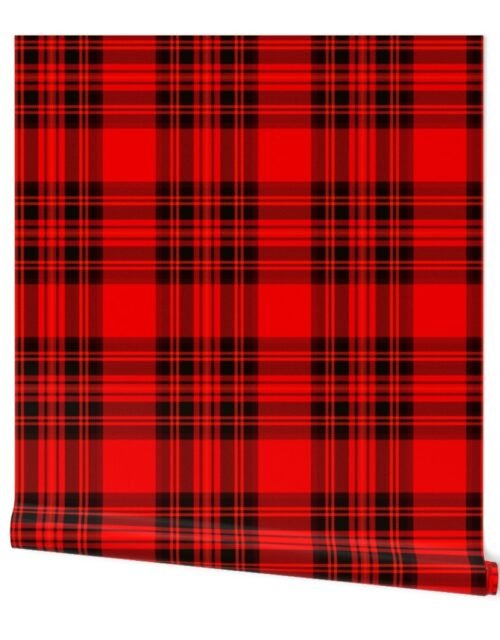 Large Bright Red and Black Stewart Christmas Tartan Wallpaper