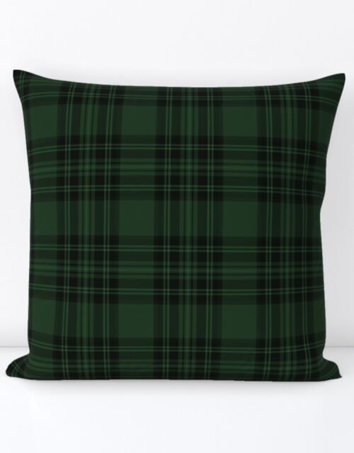 Small  Hunter Green Stewart Christmas Tartan Square Throw Pillow