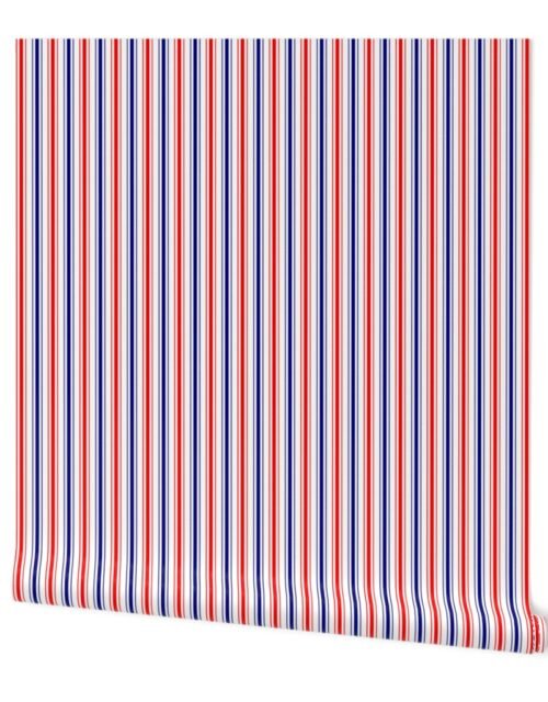 Small Red White and Blue USA Vertical Ticking Stripes Wallpaper
