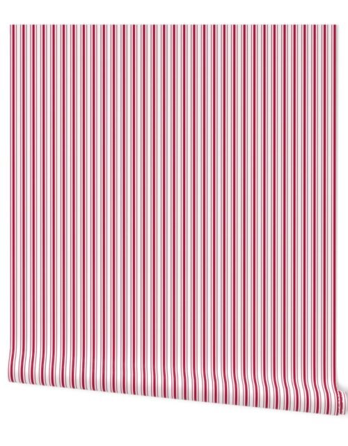 Small Alabama State Crimson Red and White Vertical Ticking Stripes Wallpaper