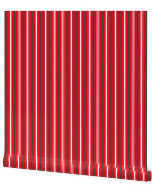Small Red and White Christmas Ticking Stripe Wallpaper