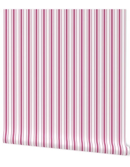 Peony Pink and White Vertical Mattress Ticking Stripes Wallpaper