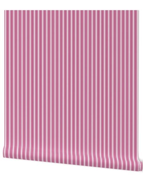Small Reversed Peony Pink and White Vertical Mattress Ticking Stripes Wallpaper