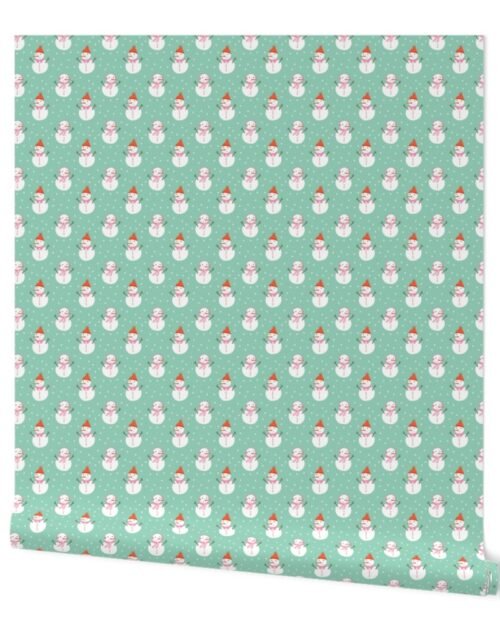 Christmas Snowmen on Mint Green Wallpaper