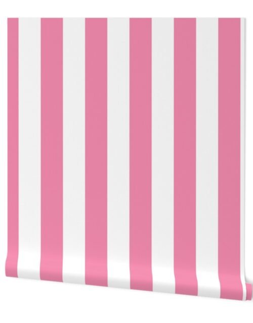 Merry Bright Rose and White Vertical 3 inch Big Top Circus Stripe Wallpaper