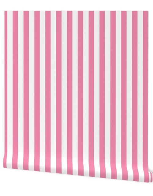 Merry Bright Rose and White Vertical 1 inch Beach Hut Stripe Wallpaper