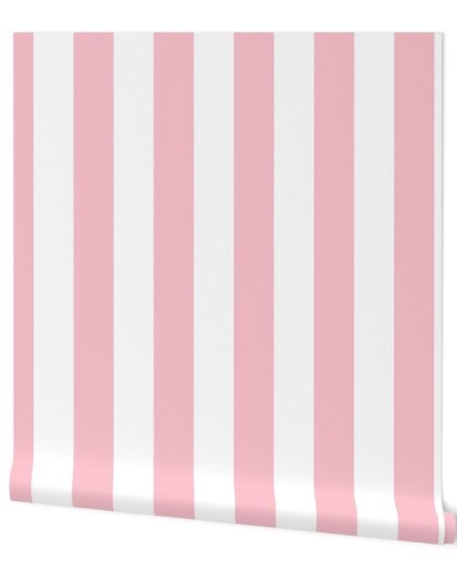 Merry Bright Pink and White Vertical 3 inch Big Top Circus Stripe Wallpaper